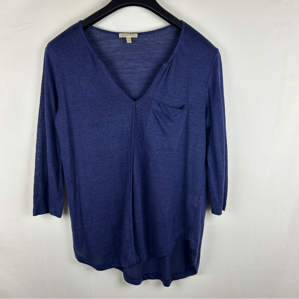 ANTHROPOLOGIE Bordeaux 100% Linen V-Neck Pocket Tee Top Size Small Top